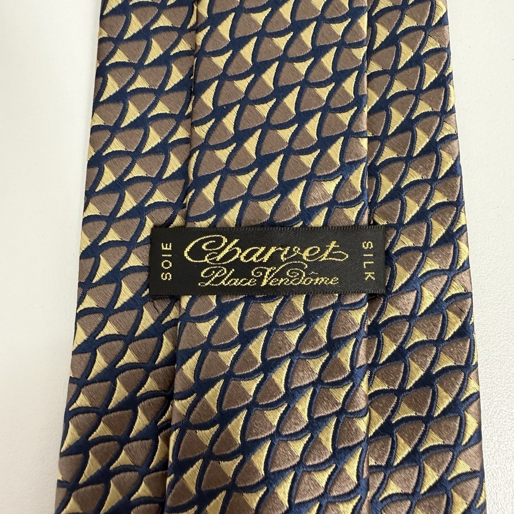 Charvet Place Vendome NEW Men's Tie Geometric Navy/Gold/Brown Silk 3.75" x 57"